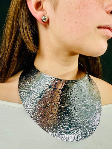Modern Art Deco Collar Necklace and Stud Set (Silver) - women's statement jewelry