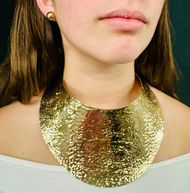 Modern Art Deco Collar Necklace and Stud Set (Gold) for women - fashion jewelry by Palazzo Couture
