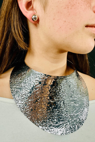 Modern Art Deco Collar Necklace and Stud Set (Silver) for women - fashion jewelry by Palazzo Couture