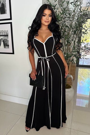 Monaco Linea Wide - Leg Jumpsuit - Black - Palazzo Couture Online