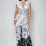 Monochrome Bloom Draped Maxi Dress - Black/White front view showing full-length maxi silhouette