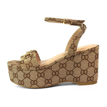 Monogram Binna Platform Wedge Sandals - Palazzo Couture Online