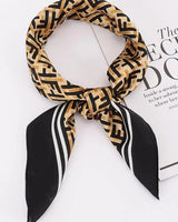 silk square scarf with contrast border and monogram design