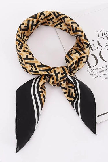 silk square scarf with contrast border and monogram design
