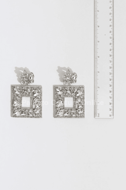 Multi Stone Embellished Square Dangle Evening Earrings