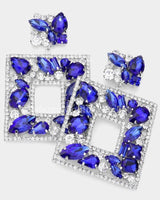 Multi Stone Embellished Square Dangle Evening Earrings - Palazzo Couture Online