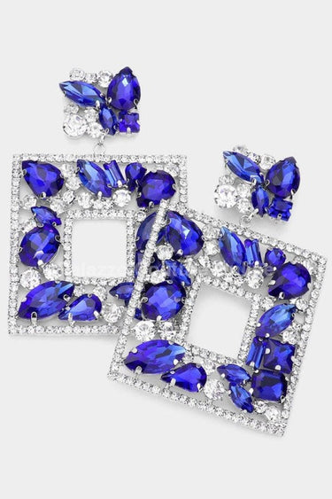 Multi Stone Embellished Square Dangle Evening Earrings - Palazzo Couture Online