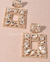 Multi Stone Embellished Square Dangle Evening Earrings - Palazzo Couture Online