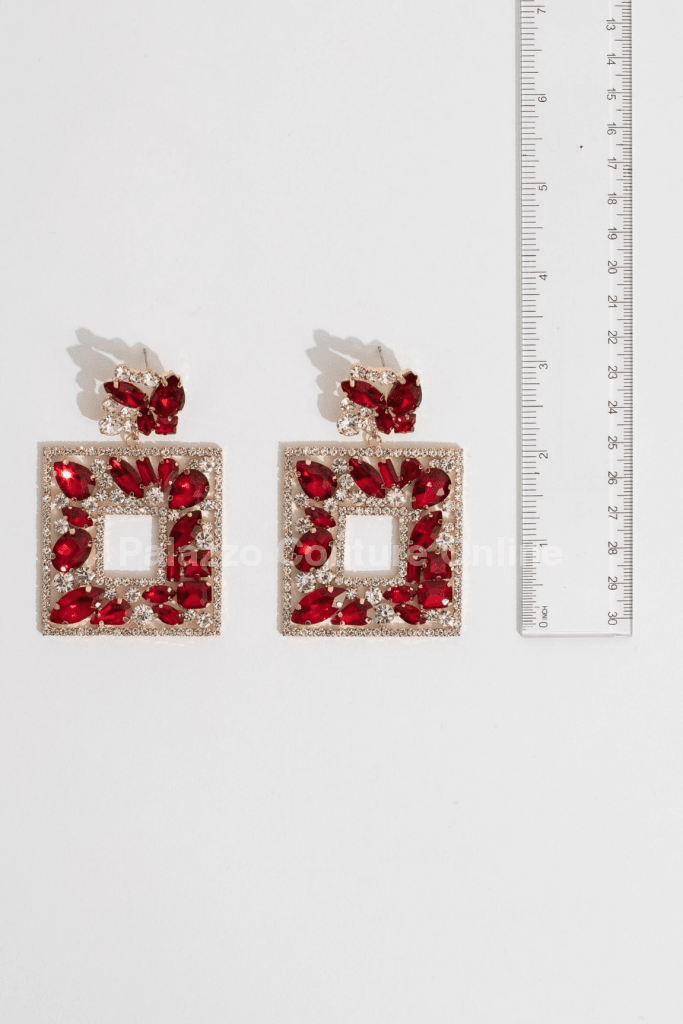 Multi Stone Embellished Square Dangle Evening Earrings