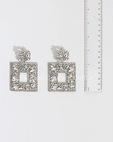Multi Stone Embellished Square Dangle Evening Earrings - Palazzo Couture Online