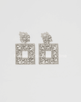 Multi Stone Embellished Square Dangle Evening Earrings - Palazzo Couture Online