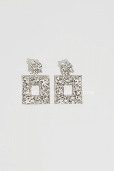 Multi Stone Embellished Square Dangle Evening Earrings - Palazzo Couture Online