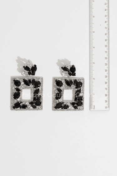 Multi Stone Embellished Square Dangle Evening Earrings - Palazzo Couture Online