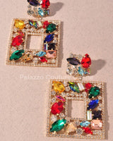 Multi Stone Embellished Square Dangle Evening Earrings - Palazzo Couture Online