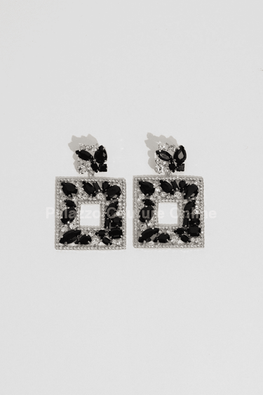 Multi Stone Embellished Square Dangle Evening Earrings - Palazzo Couture Online