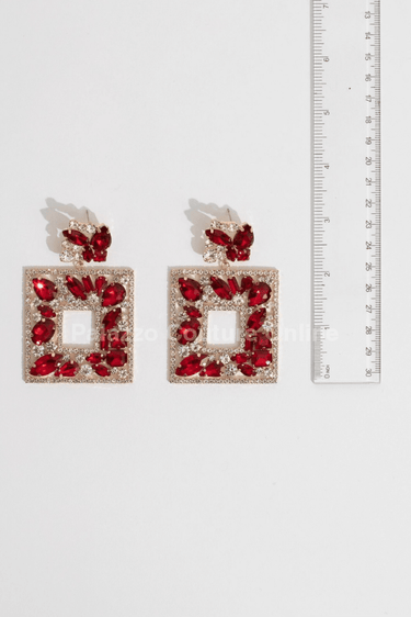 Multi Stone Embellished Square Dangle Evening Earrings - Palazzo Couture Online