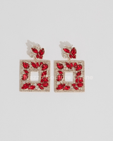 Multi Stone Embellished Square Dangle Evening Earrings - Palazzo Couture Online