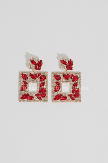 Multi Stone Embellished Square Dangle Evening Earrings - Palazzo Couture Online
