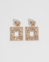 Multi Stone Embellished Square Dangle Evening Earrings - Palazzo Couture Online