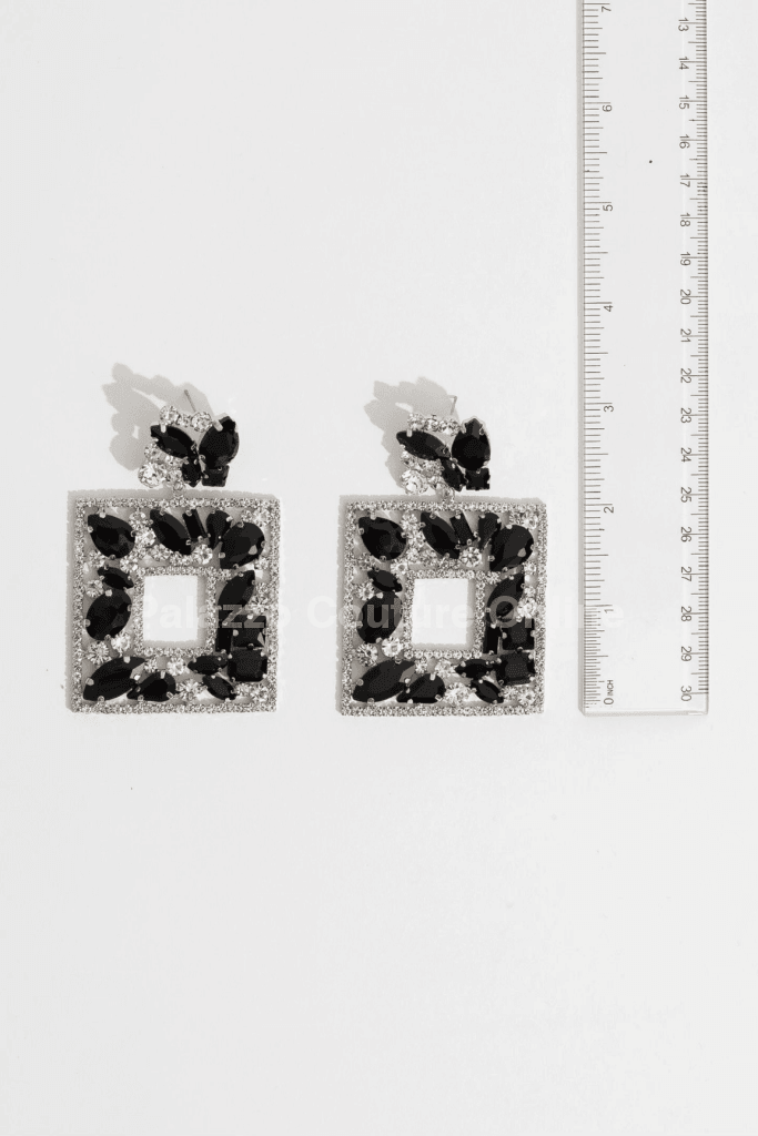 Multi Stone Embellished Square Dangle Evening Earrings