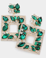 Multi Stone Embellished Square Dangle Evening Earrings - Palazzo Couture Online