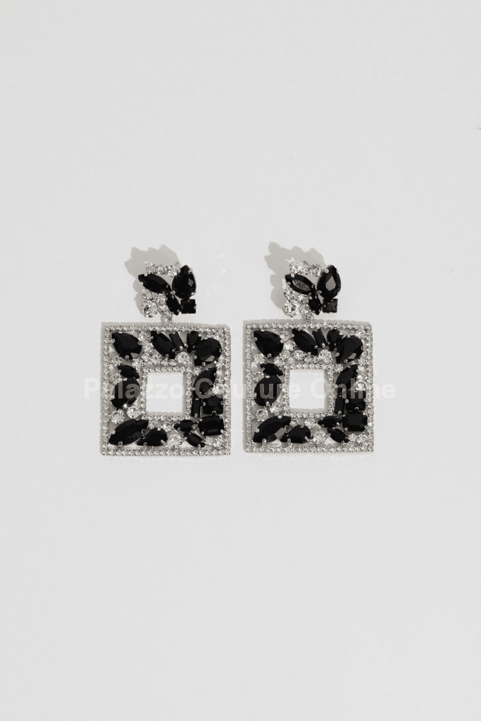 Multi Stone Embellished Square Dangle Evening Earrings One Size / Black