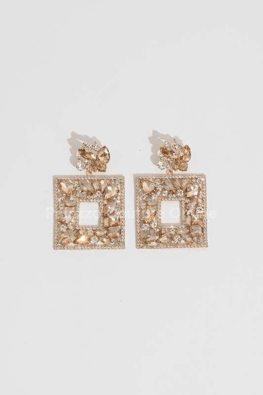 Multi Stone Embellished Square Dangle Evening Earrings One Size / Gold
