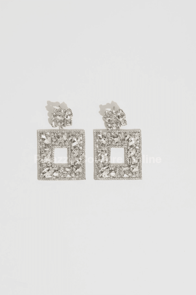 Multi Stone Embellished Square Dangle Evening Earrings One Size / Silver