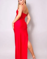 Must Love Red Maxi Dress with Side Slit & Fitted Silhouette - view 5