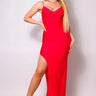 Must Love Red Maxi Dress with Side Slit & Fitted Silhouette - front view
