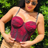 Velvet Desire Lace Corset - Dark Cherry Combo - front view
