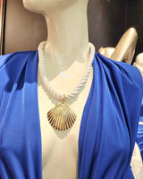 Nautical Shell Pendant Necklace-Gold- White Robe - women's statement jewelry