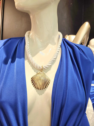 Nautical Shell Pendant Necklace-Gold- White Robe - women's statement jewelry