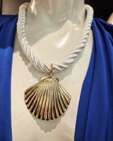 Nautical Shell Pendant Necklace-Gold- White Robe for women - fashion jewelry by Palazzo Couture