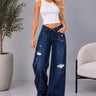 Neri Distressed Wide-Leg Jeans – High-Rise Stretch Denim
