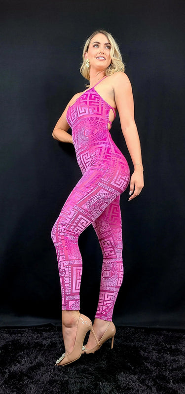 Next Destination Velvet Mesh Jumpsuit (Pink) - elegant jumpsuit for parties and events