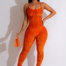 Velvet mesh jumpsuit – orange party jumpsuit with mesh details
