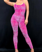 Next Destination Velvet Mesh Jumpsuit (Pink) - Palazzo Couture Online