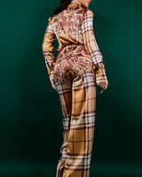 Women's Camel pant set matching style back view