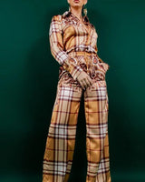 Night in Milan Pant Set (Camel) close up of matching top design and fabric detail