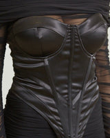 Noir Silhouette Ruched Mini Dress And Corset 2PC (Black) - Palazzo Couture Online