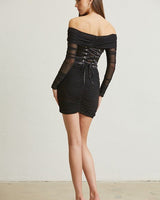 Noir Silhouette Ruched Mini Dress And Corset 2PC (Black) - Palazzo Couture Online