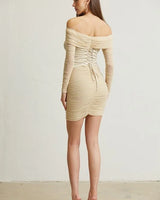 Women's Champagne mini dress ruched style back view