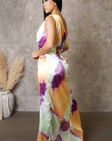 Obsessed One Shoulder Drape Maxi Dress ( Orange/Mint) - Palazzo Couture Online