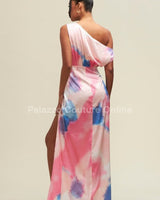 Obsessed One Shoulder Drape Maxi Dress (Pink/Blue) - Palazzo Couture Online