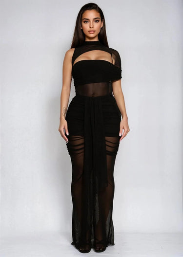 Women's Black skirt set mesh style back view