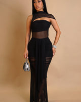 Obsidian Seduction Mesh Skirt Set - Black front view showing complete two piece skirt set