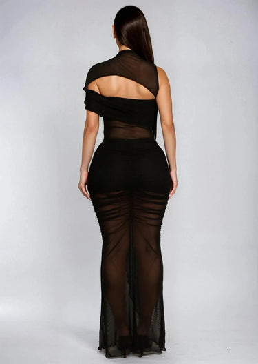 Obsidian Seduction Mesh Skirt Set - Black side view showing skirt silhouette and fit