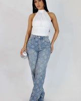 Ocean Glow Printed Flare Jeans - Palazzo Couture Online