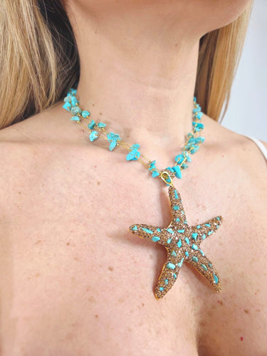Ocean Jewel Starfish Necklace Turquoise - Palazzo Couture Online